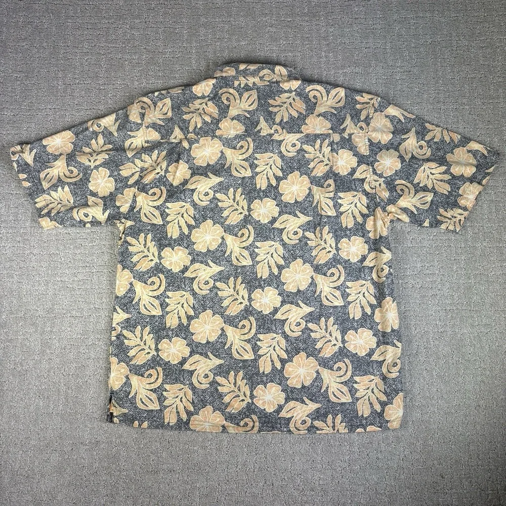 VTG Ocean Pacific Hawaiian Shirt Large Yellow Camp Floral OP Surf Wooden Buttons